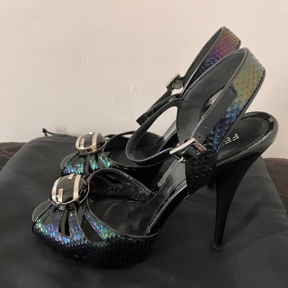 Fendi Iridescent Python-like Leather Slingbacks - Picture 9 of 15